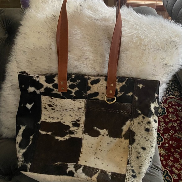 Cowhide handmade leather tote bag purse - Picture 2 of 3